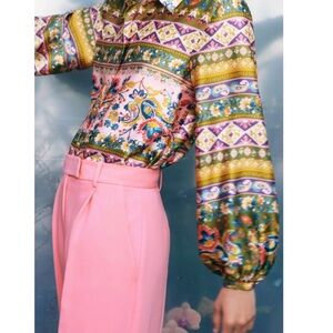 Zara Santi Effect Print Blouse Size XS